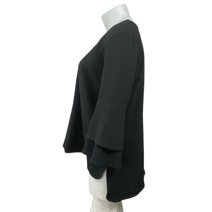 Eloquii Women's Black Crew Neck Tiered Flounce Bell Sleeve Flowy Blouse Top 16