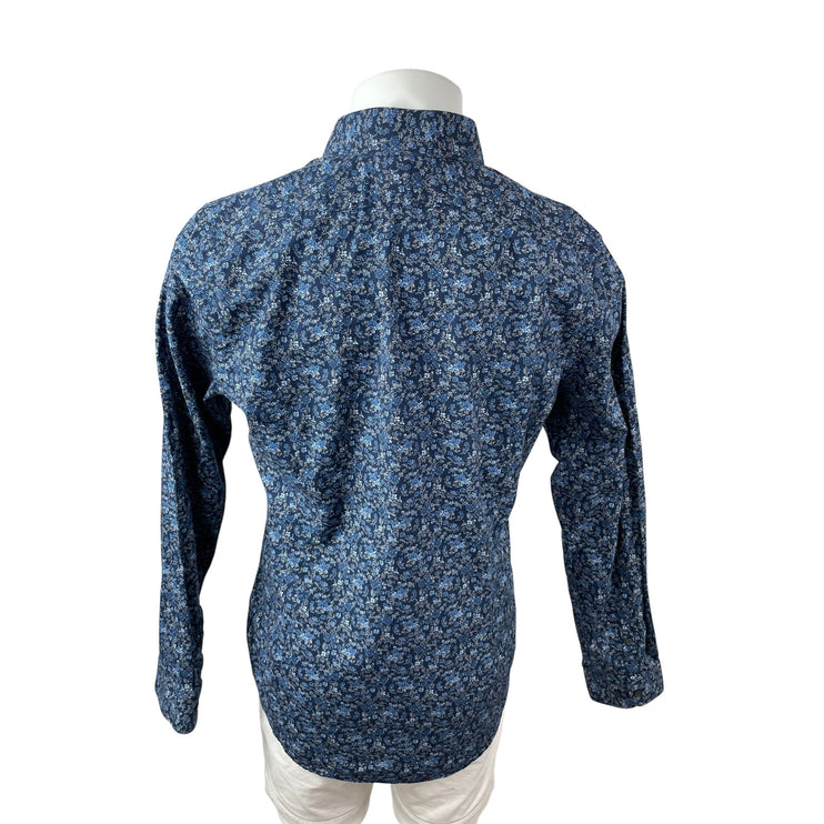 Express Men's Blue Floral Long Sleeve Casual Career Button Down Shirt Top Size L