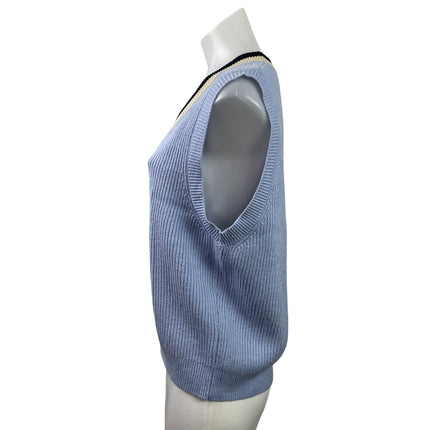 MNG Mango Women's Blue Sleeveless Deep V Neck Knit Vest Tank Sweater Top Size M