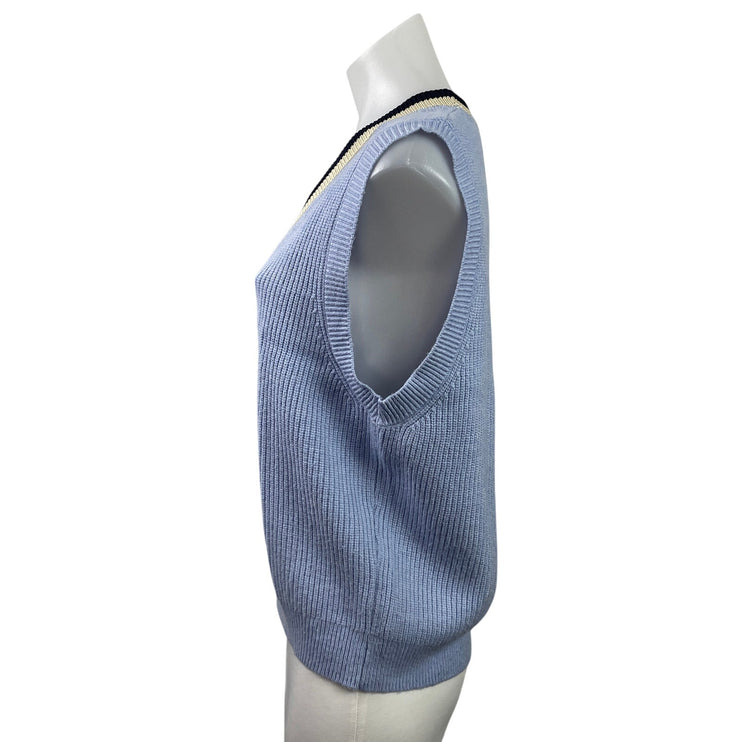MNG Mango Women's Blue Sleeveless Deep V Neck Knit Vest Tank Sweater Top Size M