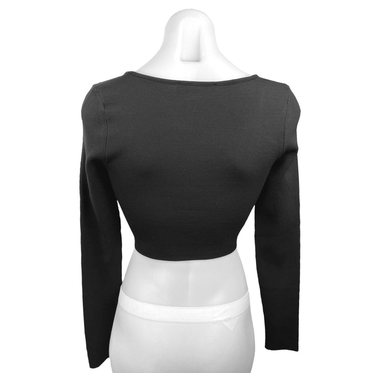 Zara Black Ribbed Knit Stretch Square Neck Long Sleeve Pullover Crop Top Size M