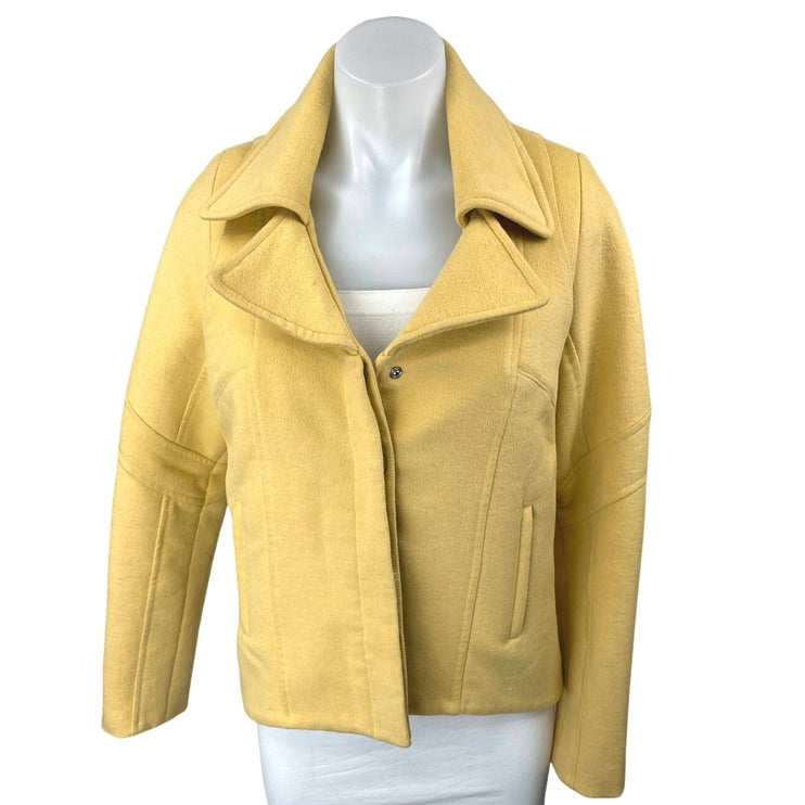 Tanya Taylor 100% Silk Women's Yellow Wool Knit Long Sleeve Coat Jacket Size 6