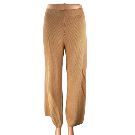 Brave Soul Women's Brown Knit High Rise Palazzo Flare Wide Leg Trousers Pants M