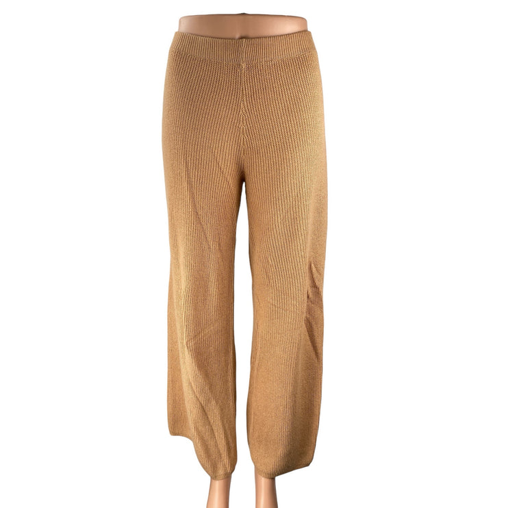 Brave Soul Women's Brown Knit High Rise Palazzo Flare Wide Leg Trousers Pants M