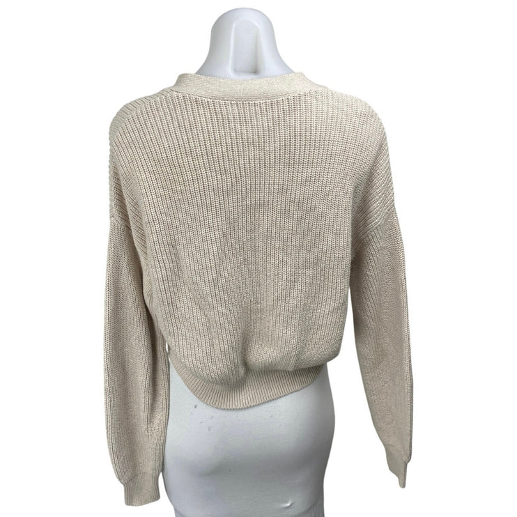 BP. Beige Tan Khaki Long Sleeve V Neck Button Up Crop Cardigan Sweater Top XS