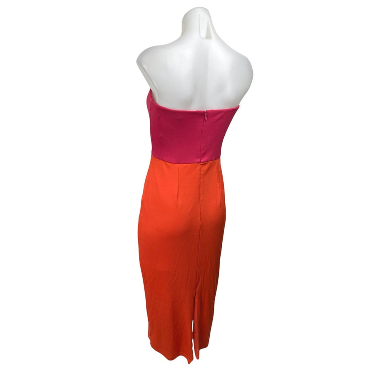 NBD Pink Orange Knit Strapless Colorblock Tube Bandeau Sheath Midi Dress Size M