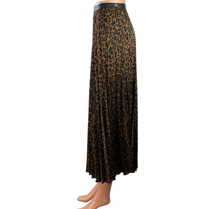 Zara by Kate Middleton Women's Brown Black Leopard Print Pleated Midi Skirts XS