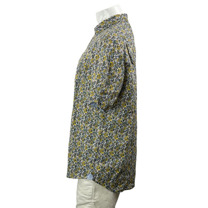 Alan Flusser Mens Yellow Floral Short Sleeve Linen Button Down Shirt Top Size XL