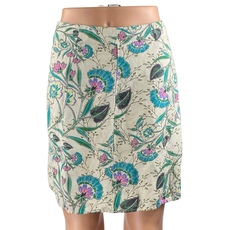 Ann Taylor LOFT Multicolor Floral Linen High Waisted Slit A Line Mini Skirt 00P