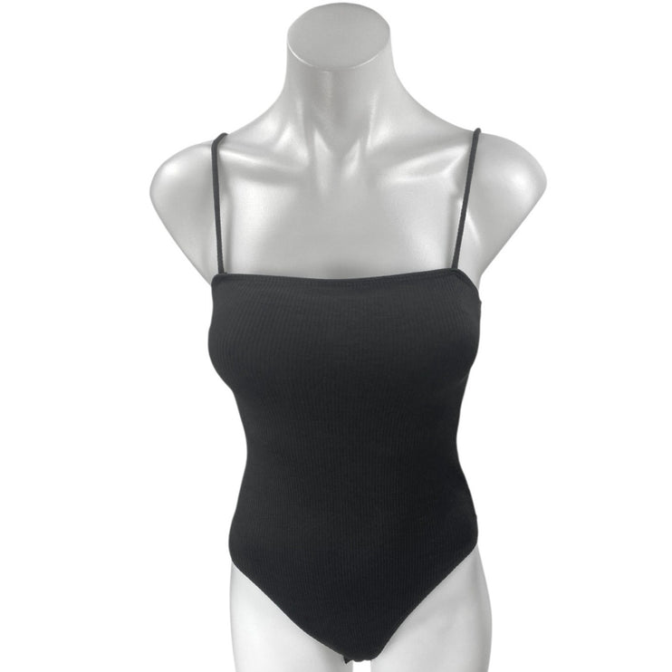 Zara Women's Black Rib Knit Sleeveless Cami Camisole Bodysuit Tank Top Size M