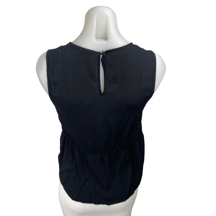 Madewell Women's Black Sleeveless Crew Neck Ruffle Peplum Blouse Tank Top Size S