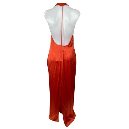 NEW Reformation Ivan Burnt Orange Silk Satin Halter Sheath Maxi Dress Size L