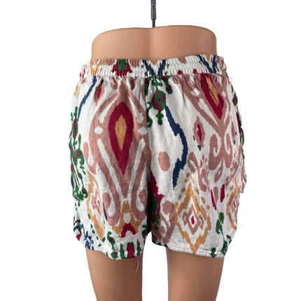 Zara Women's Multicolor Argyle Geometric High Rise Tie Boho Mini Shorts Size S