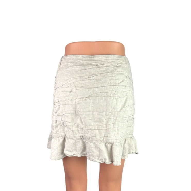 Abercrombie & Fitch Beige Linen Crinkle Ruched Ruffle Pencil Mini Skirt Size M
