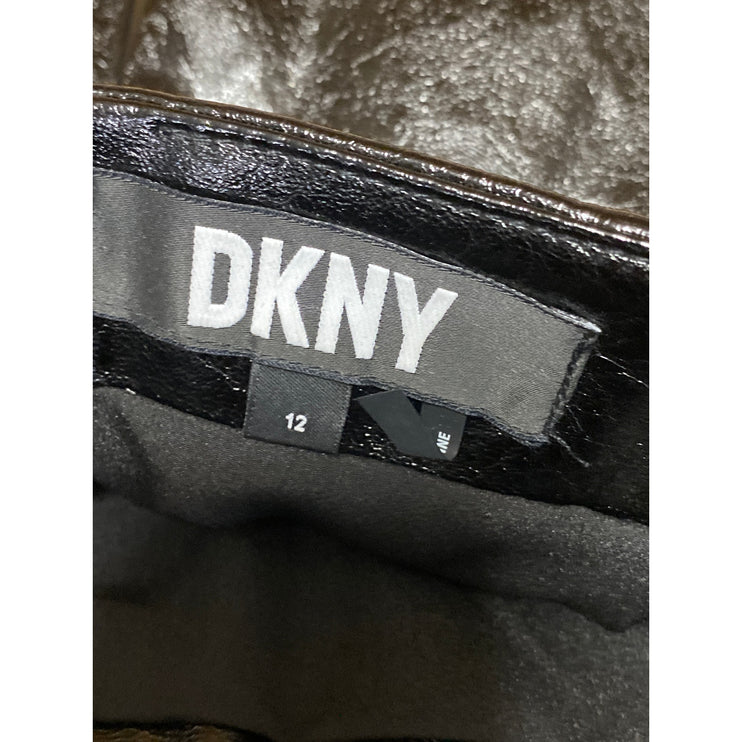 DKNY Women's Black Faux Vegan Leather High Rise Mini Flare A-Line Skirt Size 12