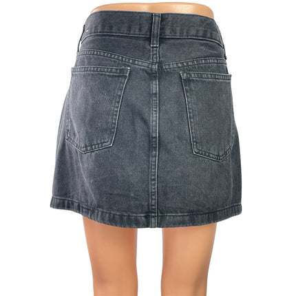 MNG Mango Women's Black Washed High Waisted A Line Mini Denim Jean Skirt Size M
