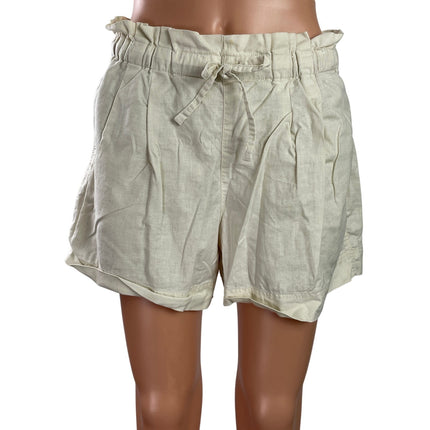 Uniqlo Womens White Linen Blend High Waisted Wide Leg Mini Paperbag Shorts Sz 29