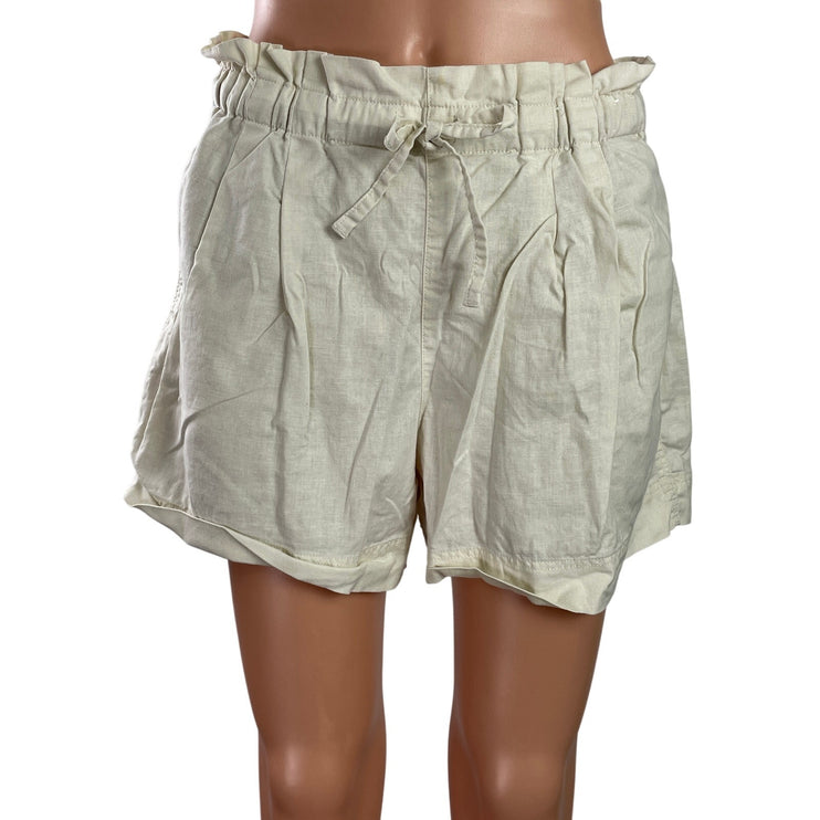 Uniqlo Womens White Linen Blend High Waisted Wide Leg Mini Paperbag Shorts Sz 29