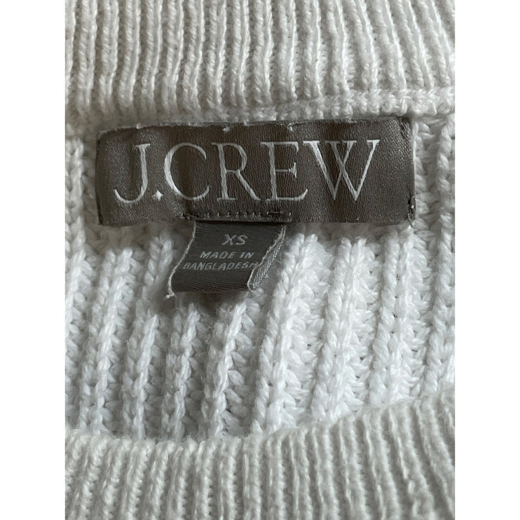 J.Crew Women's White Ribbed Knit Crew Neck Long Balloon Sleeve Sweater Top XS