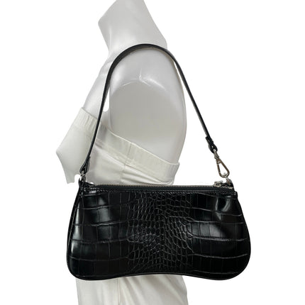 JW Pei Eva Women's Black Croc Vegan Leather Zip Shoulder Bag Handbag Size OS