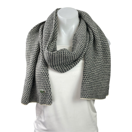 Lacoste Women's Black Gray Textured Knit Snow Wrap Shawl Neck Scarf Size OS