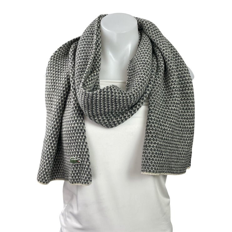 Lacoste Women's Black Gray Textured Knit Snow Wrap Shawl Neck Scarf Size OS