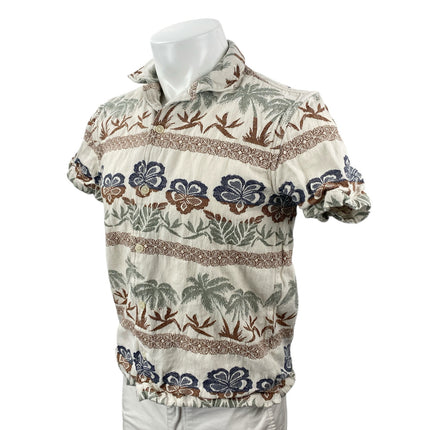 Sun + Stone Mens Beige Floral Tropical Short Sleeve Button Down Camp Shirt Top S