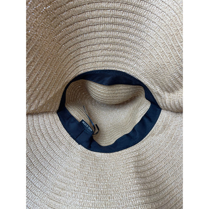 Women's Tan Oversized Wide Brim Woven Straw Summer Beach Sun Hat Cap Size 57cm
