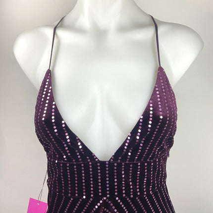 Forever 21 NWT Purple Velvet Sequin Plunging V-neck Crossback Strap Mini Dress S