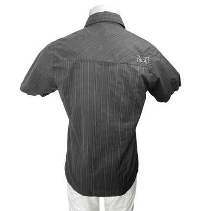 Rusty Men's Black White Pinstriped Short Sleeve Button Down Shirt Top Size S