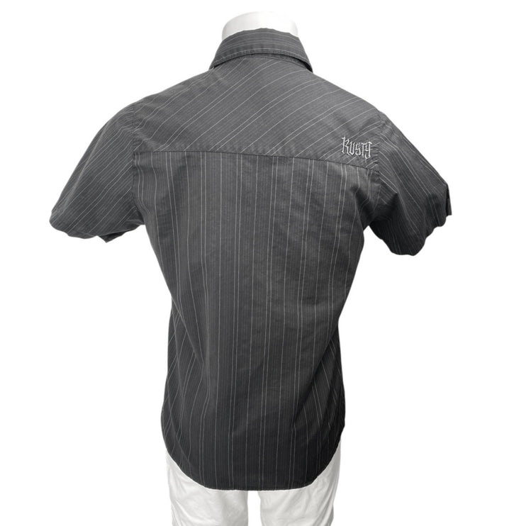Rusty Men's Black White Pinstriped Short Sleeve Button Down Shirt Top Size S