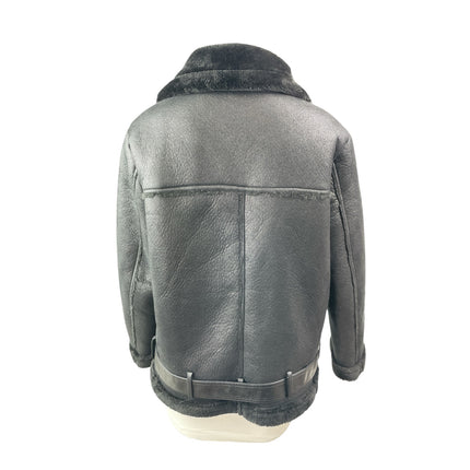 Ly Varey Lin Women's Black Faux Leather Fleece Moto Biker Aviator Jacket Size S
