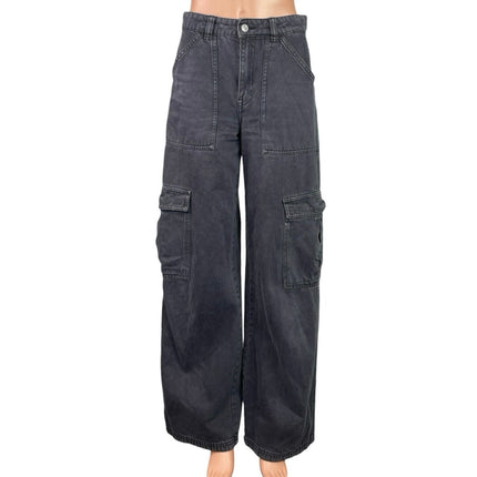 Weekday Julian Womens Black High Rise Wide Leg Utility Cargo Denim Jeans Size 36