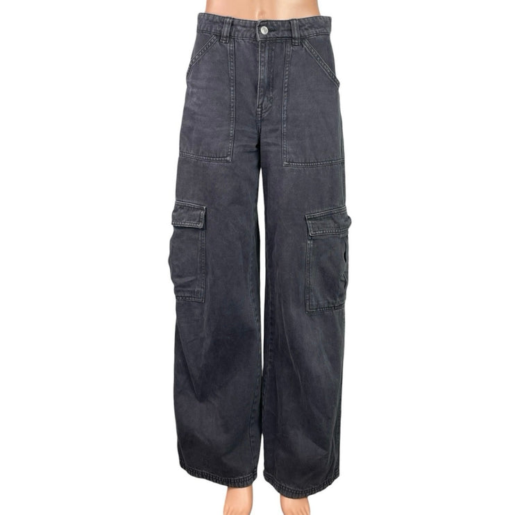 Weekday Julian Womens Black High Rise Wide Leg Utility Cargo Denim Jeans Size 36