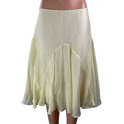Topshop Women's Yellow Low Waisted Pleated Flare A Line Midi Skirt Size 8