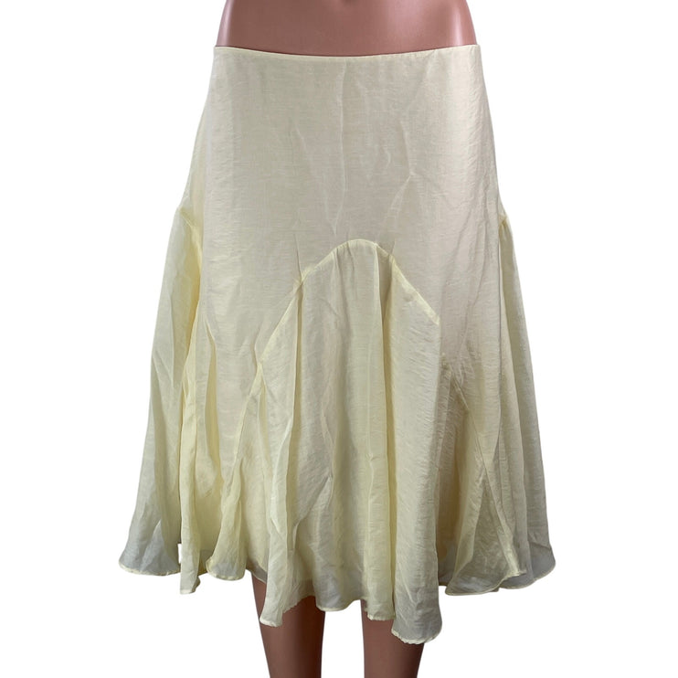 Topshop Women's Yellow Low Waisted Pleated Flare A Line Midi Skirt Size 8