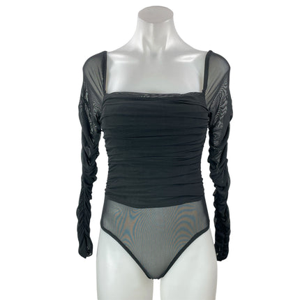 Princess Polly Delany Black Long Sleeve Mesh Square Neck Bodysuit Top Size 6