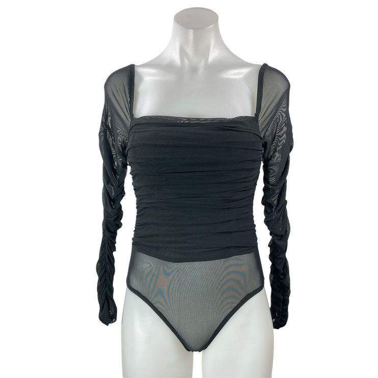 Princess Polly Delany Black Long Sleeve Mesh Square Neck Bodysuit Top Size 6