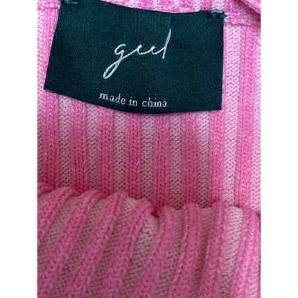 Geel Women's Pink Ribbed Knit Strappy Halter V Neck Cami Tank Crop Top Size M