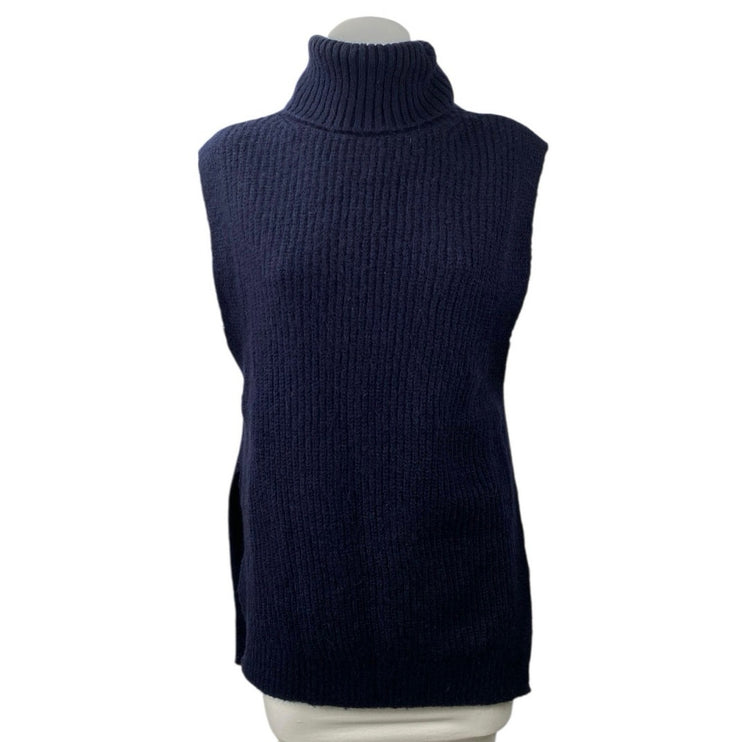 Mango MNG Blue Wool Alpaca Sleeveless Turtleneck Rib Knit Sweater Vest Top Sz S