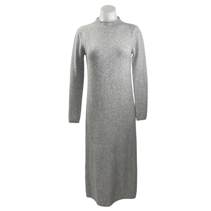 MNG Mango Heather Gray Long Sleeve Mock Neck Knit Shift Midi Sweater Dress Sz S