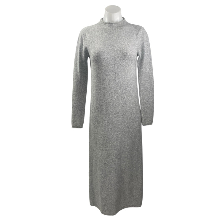 MNG Mango Heather Gray Long Sleeve Mock Neck Knit Shift Midi Sweater Dress Sz S