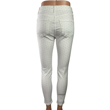 Topshop Moto Jamie Women's White Rhinestone High Rise Skinny Denim Jeans Size 26