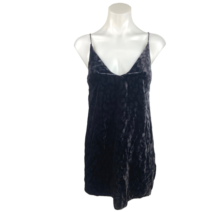 Zara TRF Black Velvet Animal Leopard Print Spaghetti Strap Mini Slip Dress Sz XS