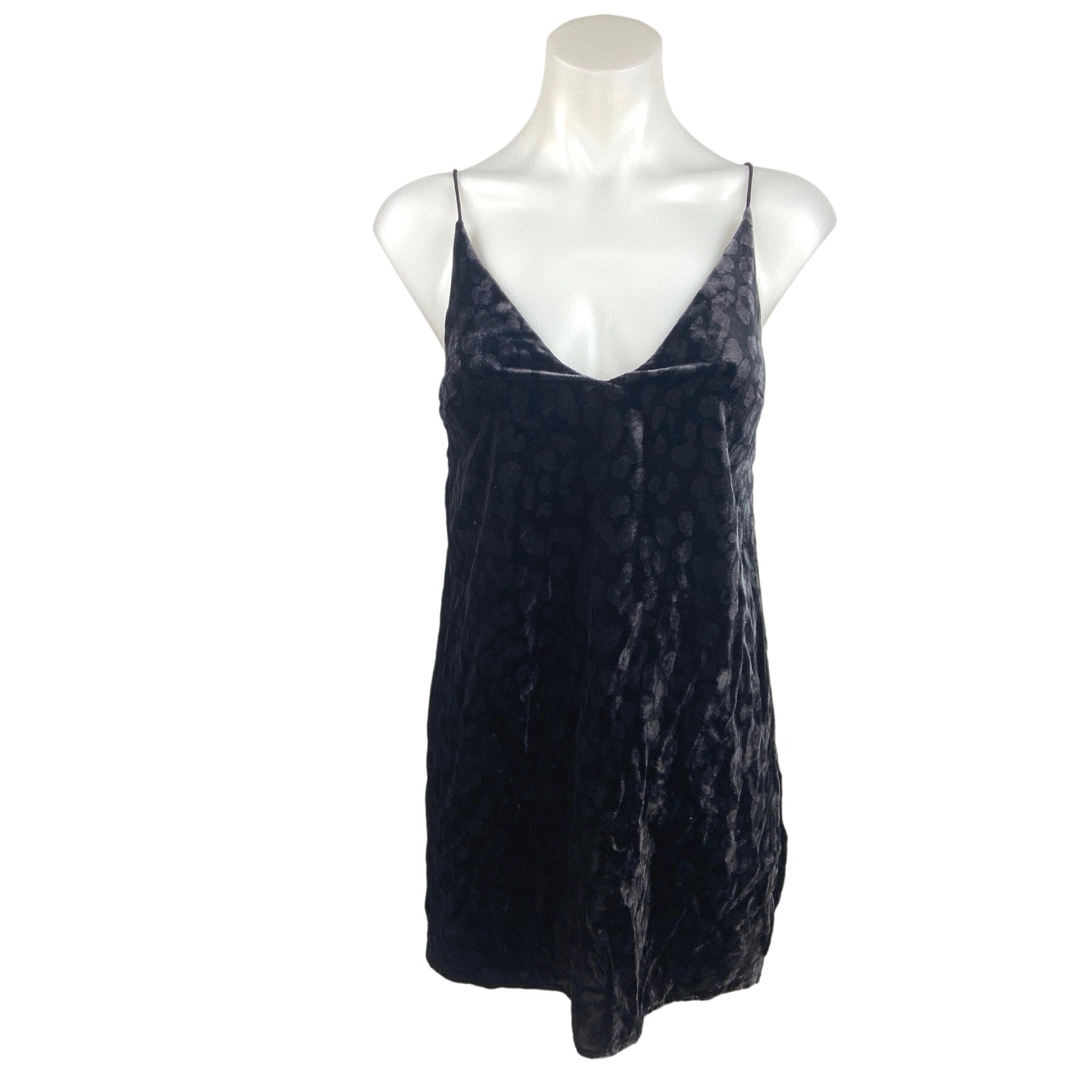 Zara TRF Black Velvet Animal Leopard Print Spaghetti Strap Mini Slip D Brie Zara TRF Black Velvet Animal Leopard Print Spaghetti Strap Mini Slip D Brie