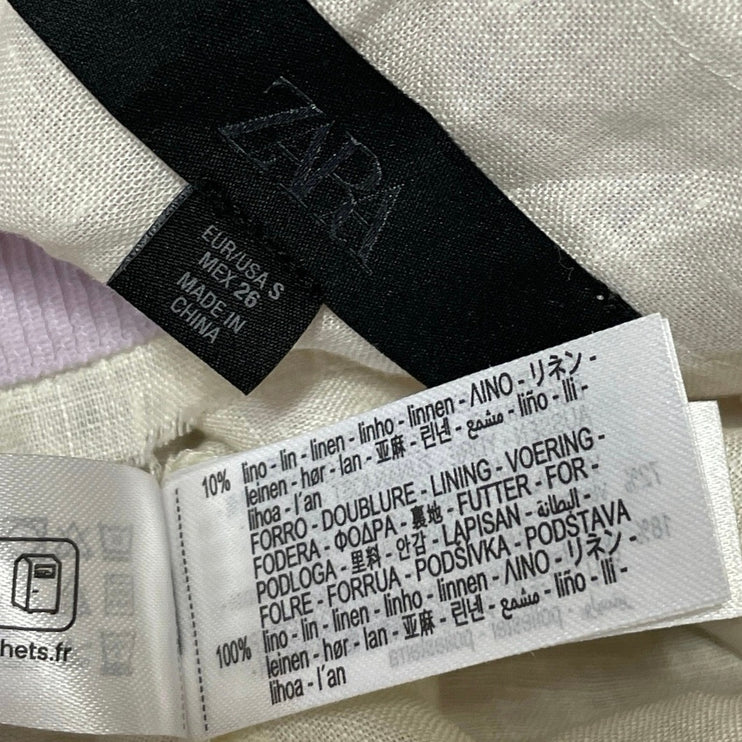 Zara Lilac Purple Linen Crew Neck Short Sleeve Button Down Cardigan Sweater S