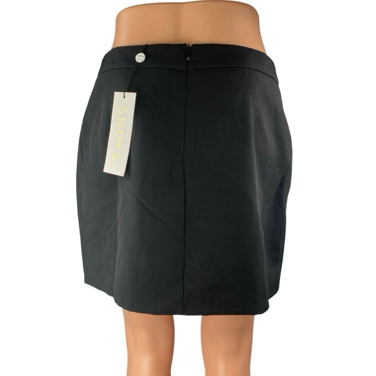 NEW SNDYS Fern Women's Black High Waisted Front Slit Zipper Mini A-Line Skirt M