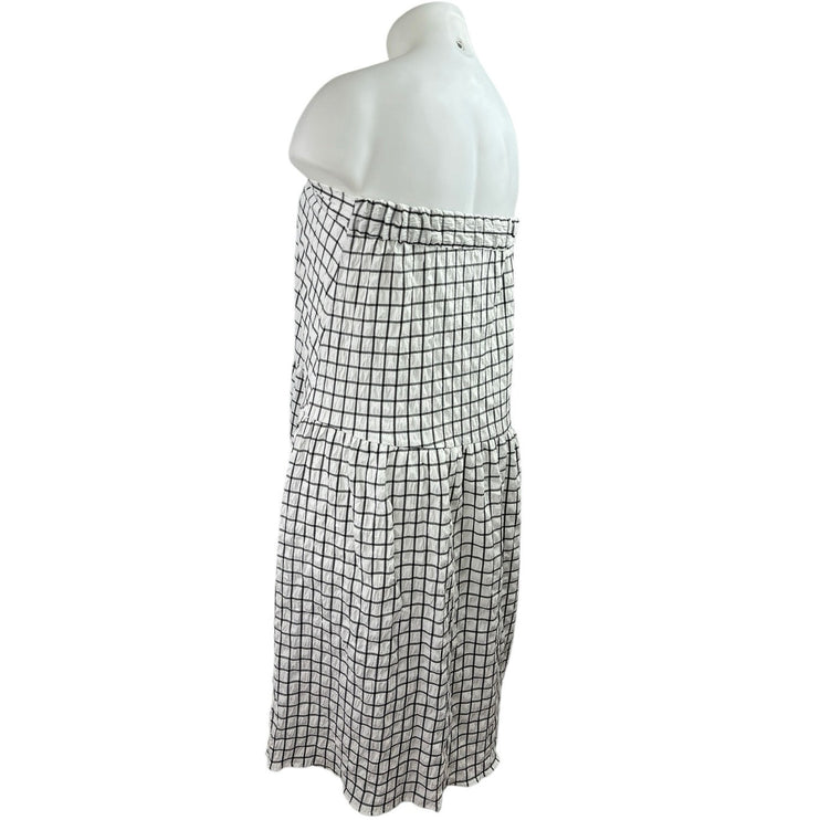 Monki White Grid Checkered Plaid Strapless Sleeveless Midi Tube Tank Dress Sz XL