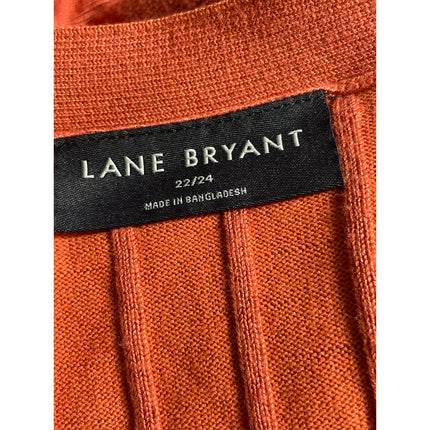 Lane Bryant Women Rust Coral Ribbed Knit Long Sleeve Open Cardigan Sweater 22/24