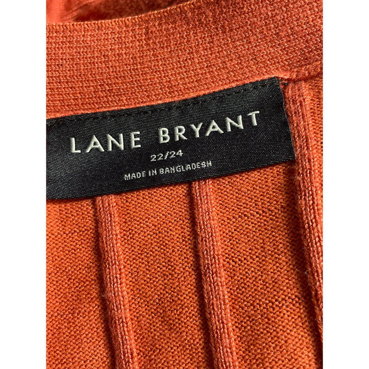 Lane Bryant Women Rust Coral Ribbed Knit Long Sleeve Open Cardigan Sweater 22/24